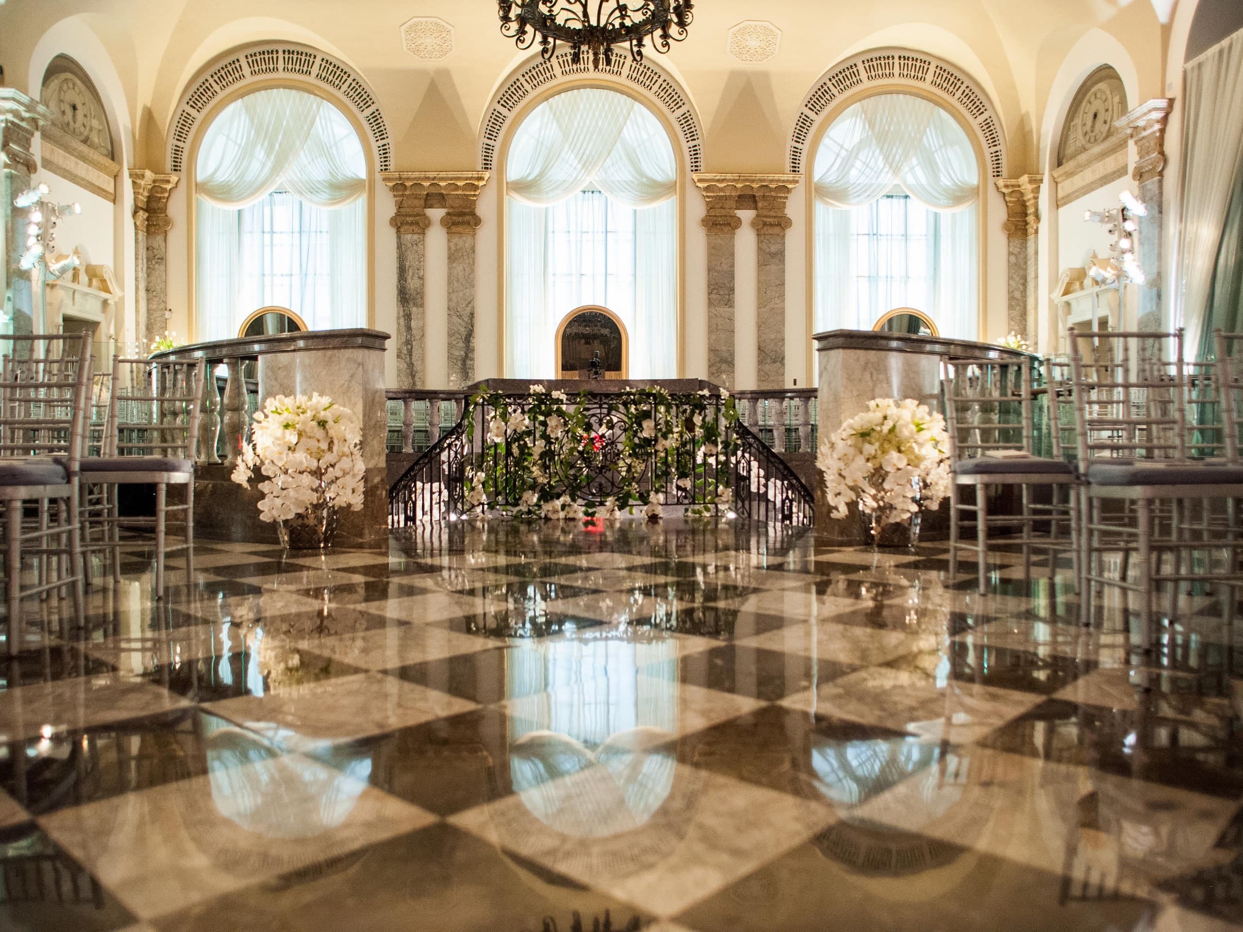 Luxury floral installation and tablescape at 48 Wall Street, Financial District