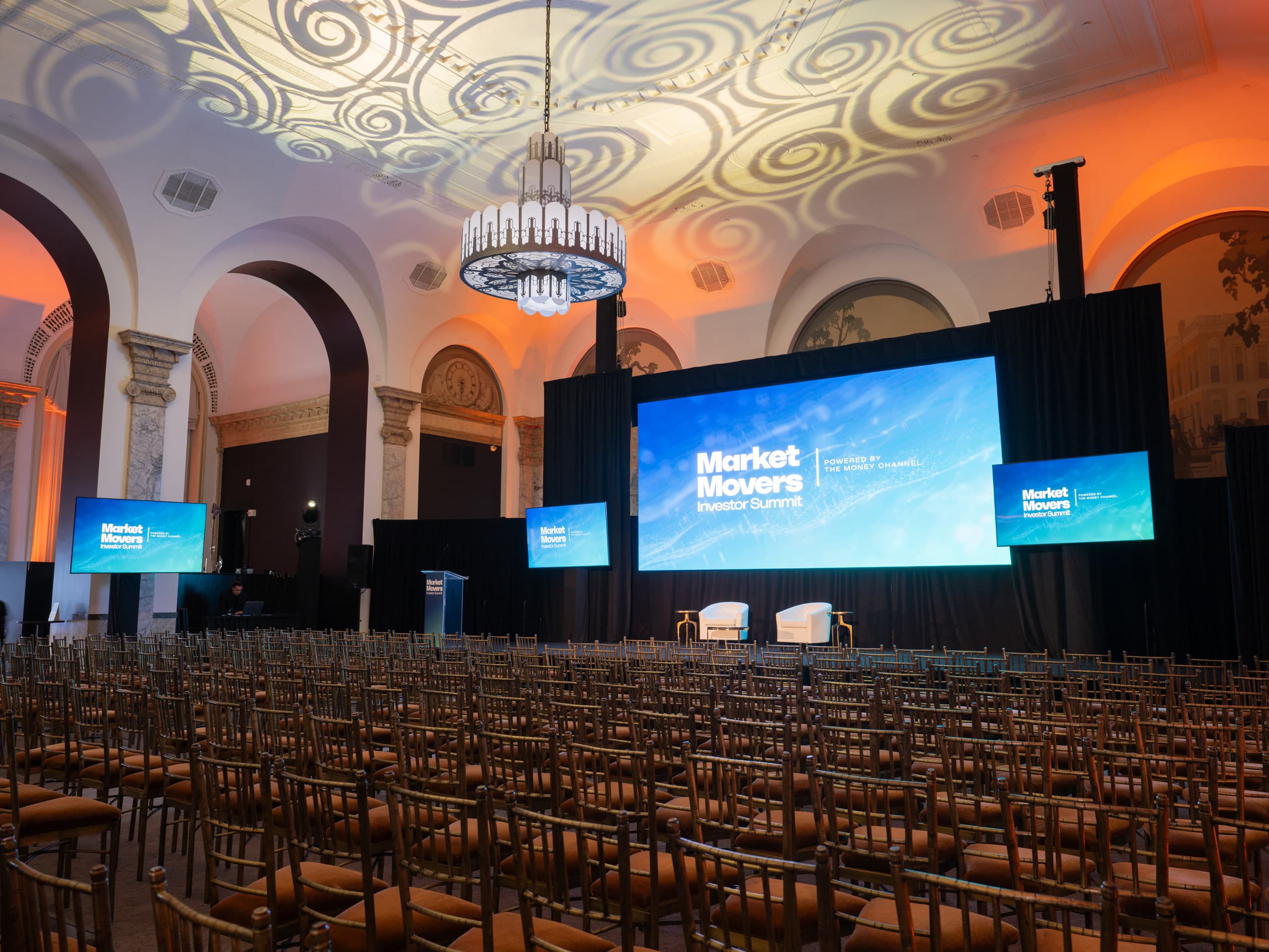 Uplighting and color wash on historic columns at 48 Wall Street