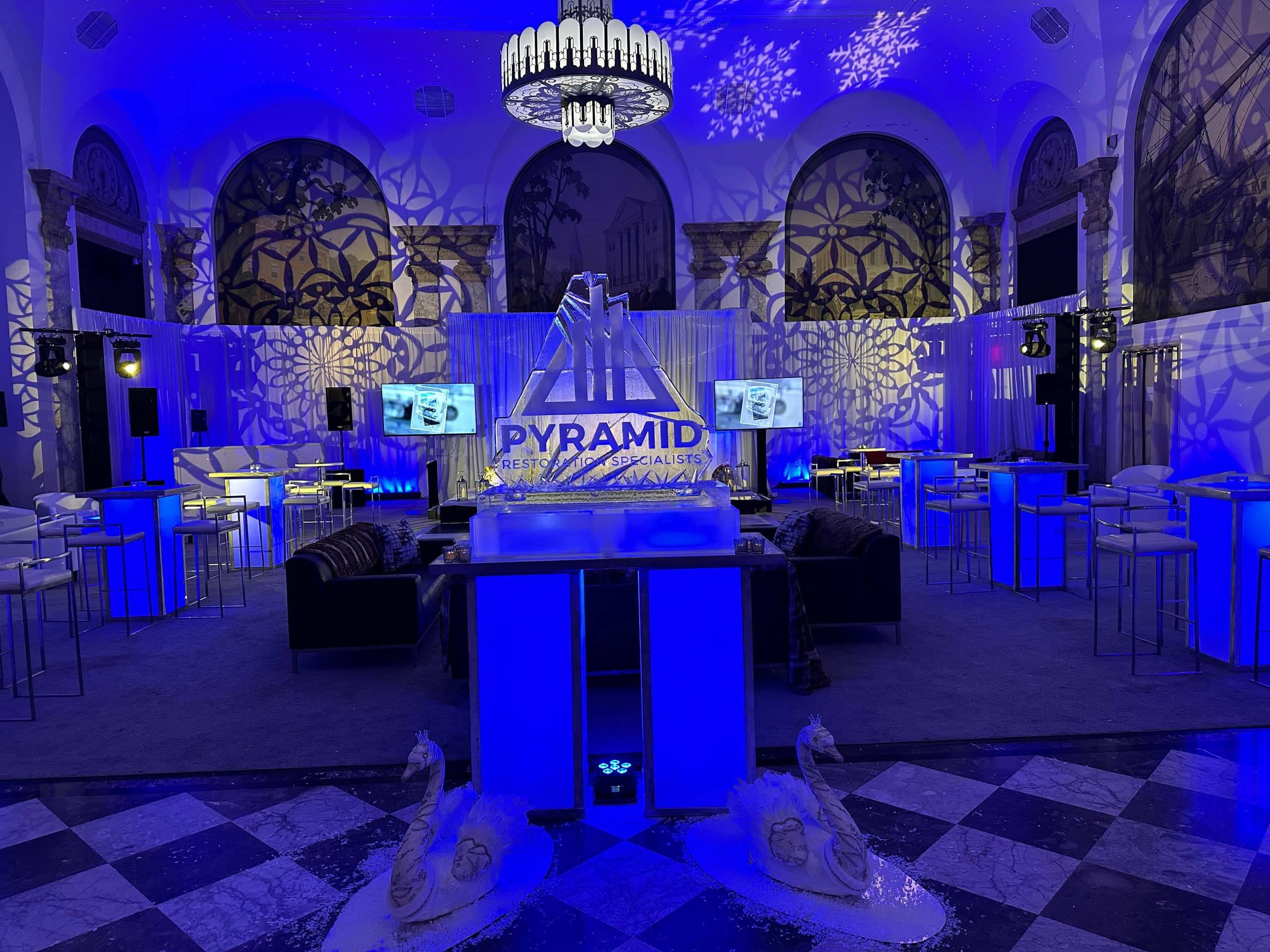 Custom gobo and logo projection at 48 Wall Street, Financial District
