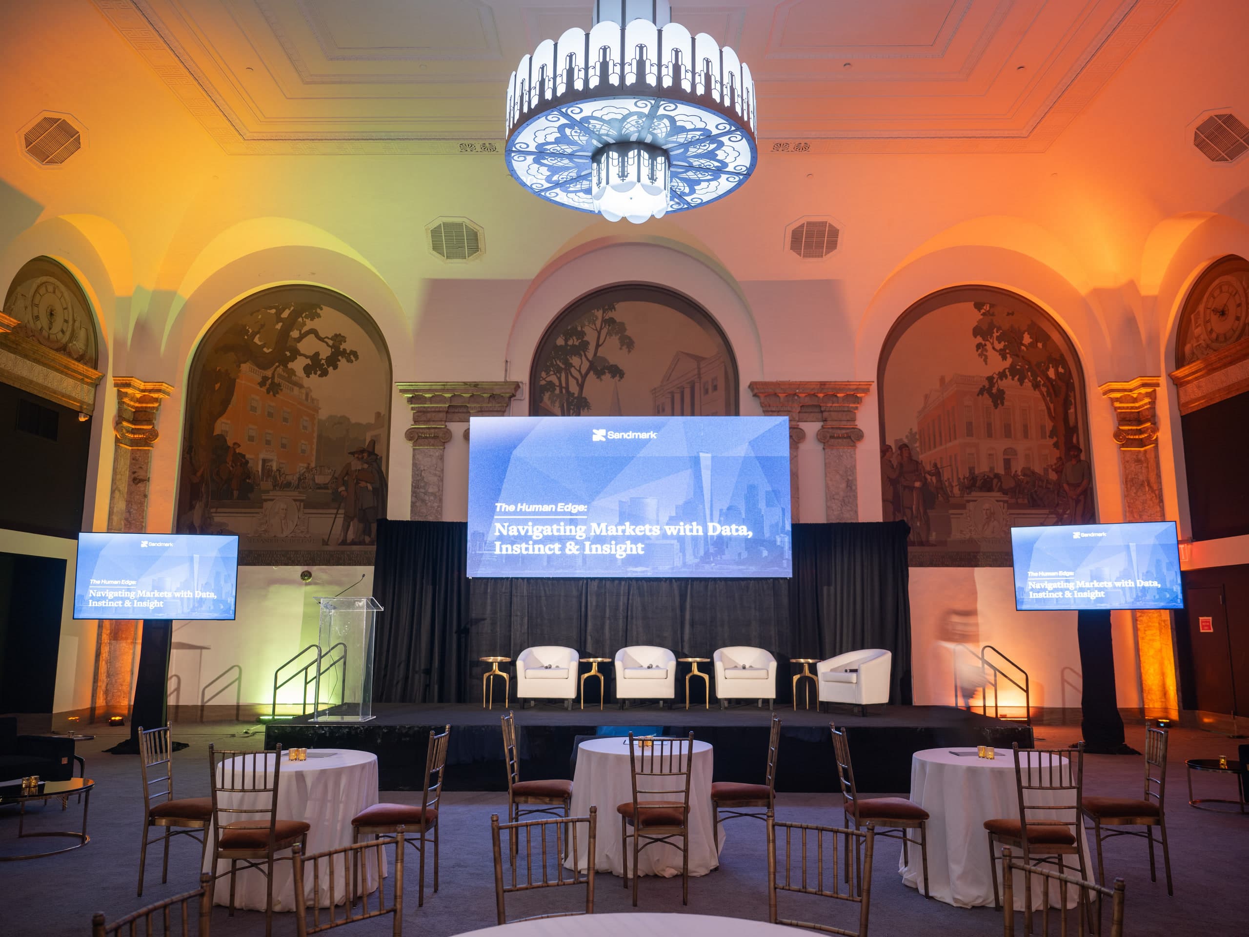 Custom stage build for a corporate presentation at 48 Wall Street, NYC