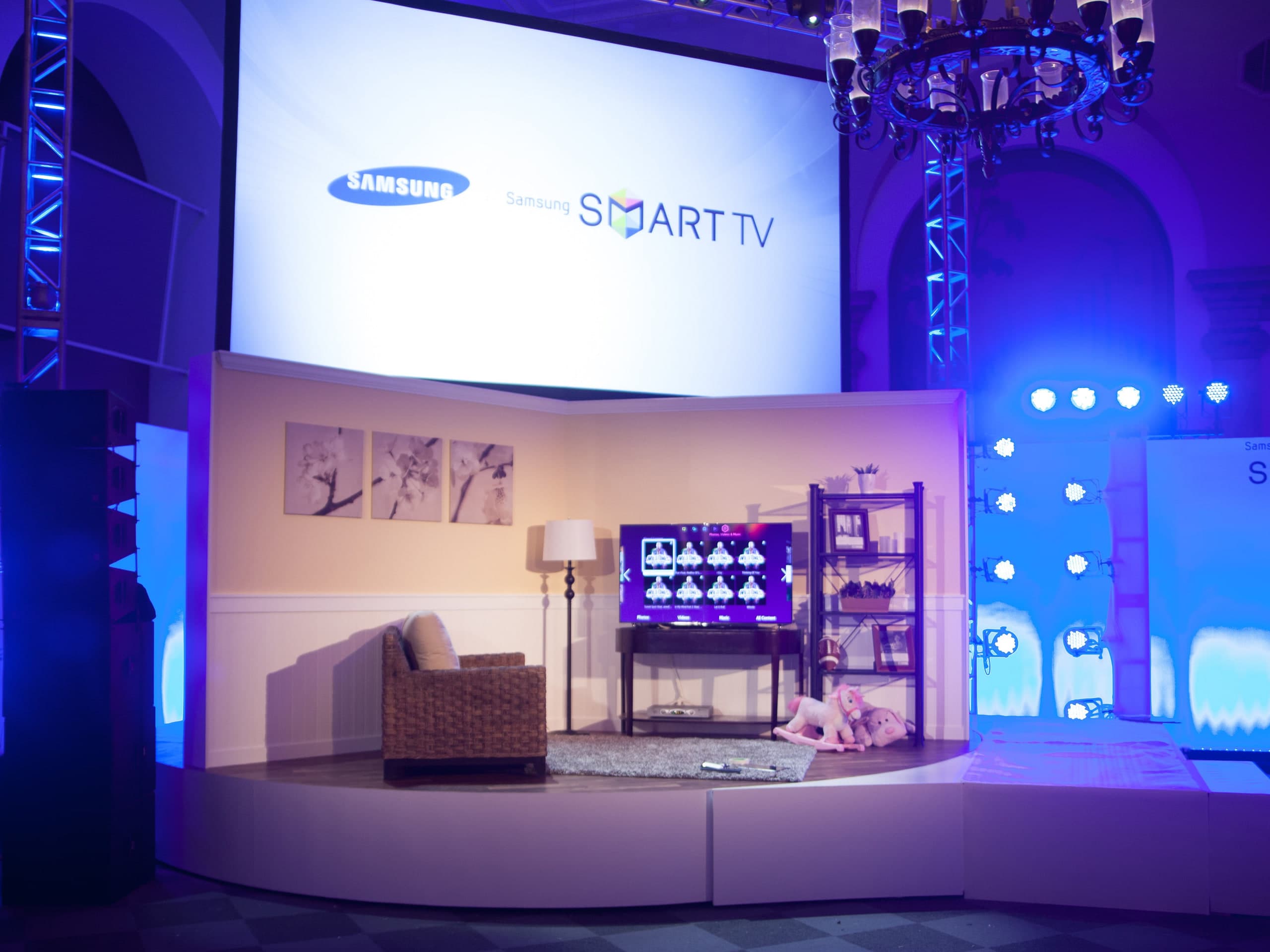 Branded stage set and backdrop at 48 Wall Street, Lower Manhattan