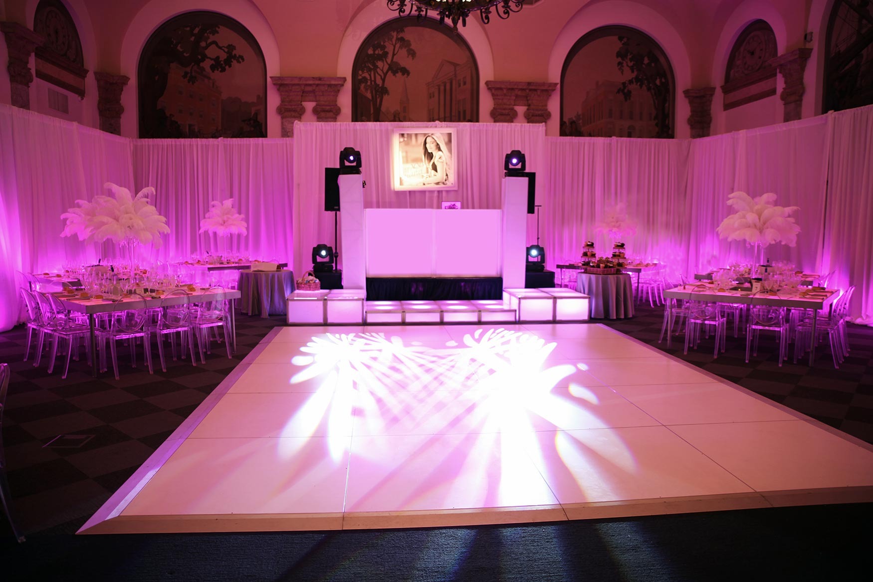 Mitzvah party under crystal chandeliers