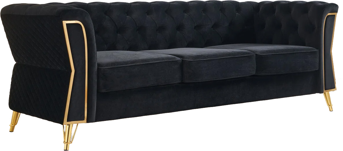 Black and Gold Flared Arm Sofa