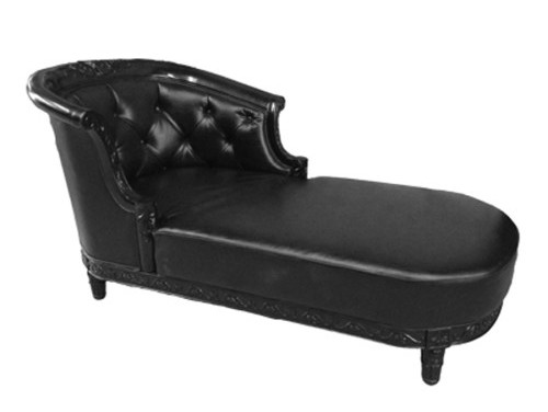 Black Tufted Leather Chaise