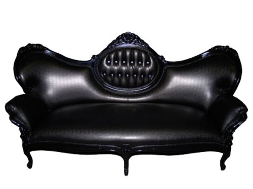 Black Tufted Leather Wing Couch